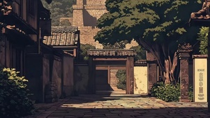 静谧无人古城街道风景