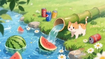 夏日清凉流水西瓜