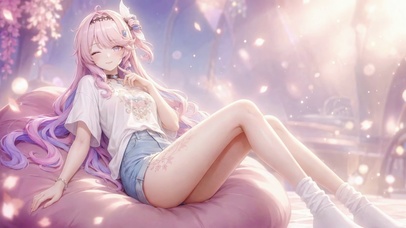 粉发梦幻温柔眨眼美少女