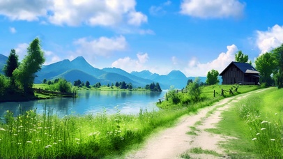 唯美自然小屋风景