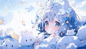蓝色梦幻萌系少女