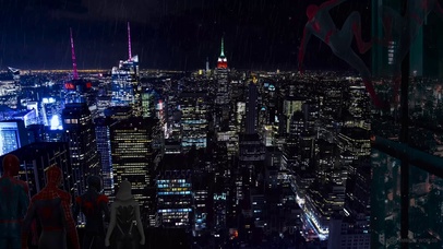 科幻蜘蛛侠城市雨夜