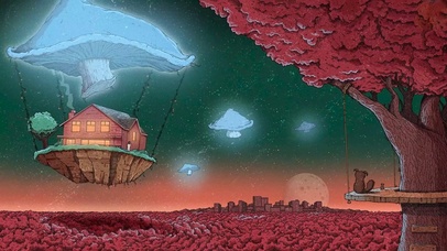 森林飘浮的蘑菇屋