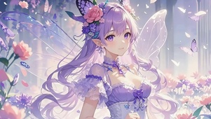 紫发花仙・蝶舞花海的梦幻精灵