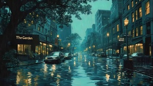 城市傍晚蓝调雨夜街道