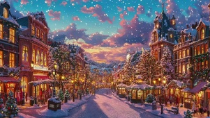 圣诞傍晚城市集市街道