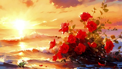 海滩上的红玫瑰