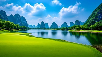 护眼绿色山水草地