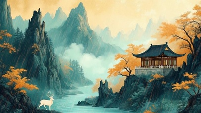 【雨景】鎏金国潮画中景