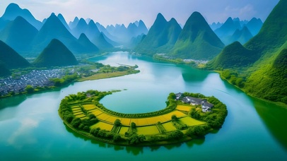 护眼绿色田园山水