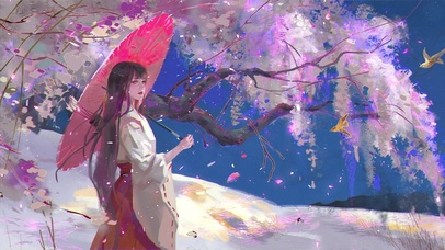 冬天樱花树下的女孩