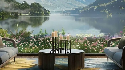 蓝天白云树木护眼绿景带鱼屏