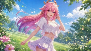 清新户外粉发二次元美少女