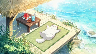 海边露台白猫