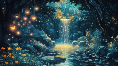 神秘森林山洞瀑布湖泊