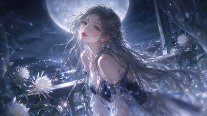 梦月昙花亭廊少女