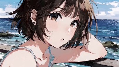 海边看海的女孩