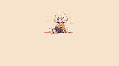 动漫插画女孩喝奶茶