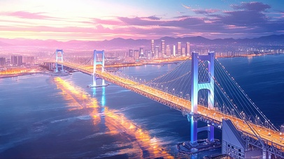 粉色朝霞跨海大桥