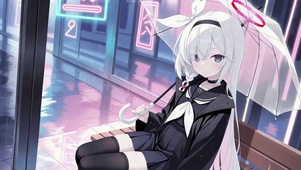 雨夜赛博都市白发美少女