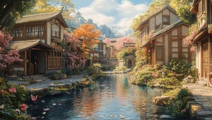 古风小镇春日建筑美景