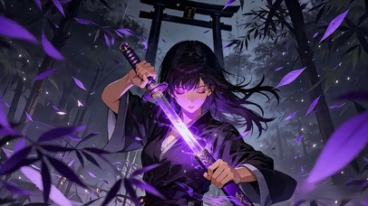 紫女 剑影 水墨竹林