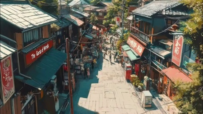 夏日温暖阳光古城集市