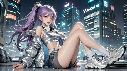 高马尾紫发美少女