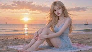 海边夕阳美女