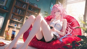 粉发宅家游戏少女昔涟