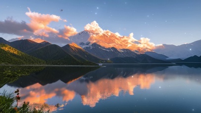 雪山美景湖水静谧