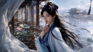 古风庭院清雅古装美女