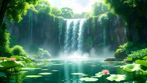 绿色护眼山水瀑布