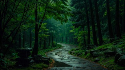 幽静雨天绿林小路