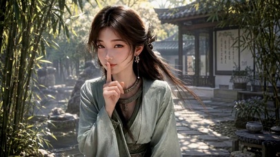 古风竹林清雅美女
