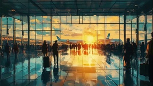 机场航站唯美治愈落日