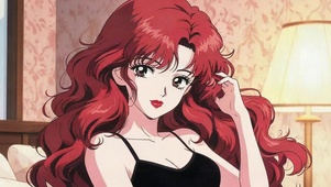 暖灯房间里的复古红发少女