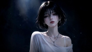 氛围感暗调短发美少女