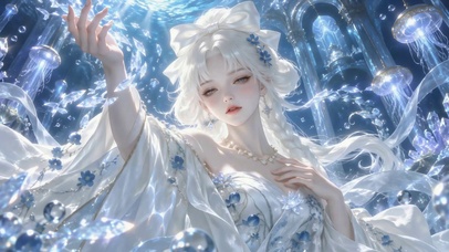 幽蓝海底白发梦幻美女