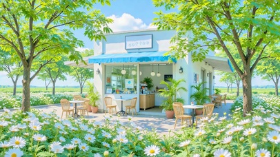 护眼蓝天花草小店