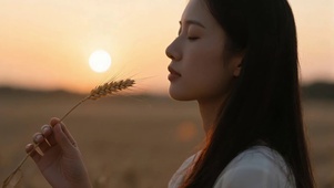 拿着稻穗的女孩