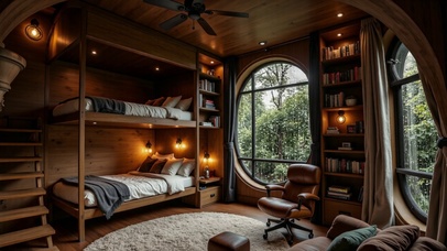 【雨景】树林里的木屋卧室