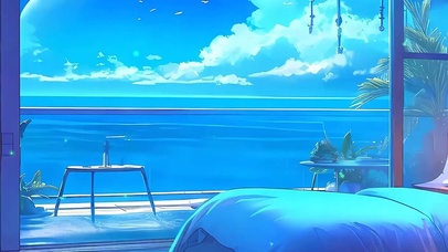 星空树木海景房屋带鱼屏