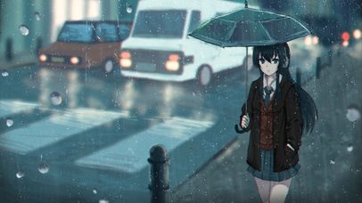 街道上的撑伞少女