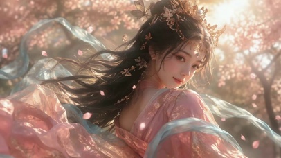 樱花下的古风绝美女神
