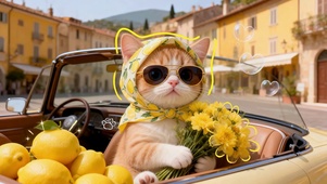 敞篷车里的橘猫