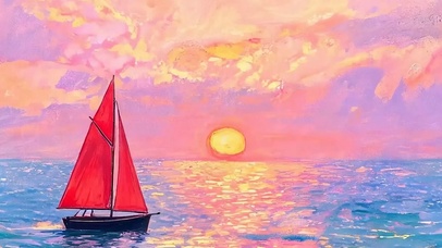 油画海景带鱼屏