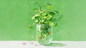 铜钱草水杯小鱼