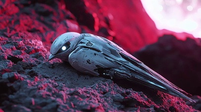 4K高分辨率银白光芒的机械海燕