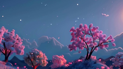 夜景树木河流夜色带鱼屏
